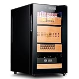 Zigarren-Humidorschrank mit Kühltemperaturregelung – 48 l Dual-Core-elektrischer Humidor für 100 Zigarren, Regale aus spanischer Zedernholz und Hygrometer – ideales Geschenk für Männer