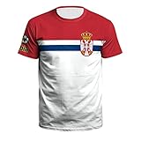 YuanDiann 2022 Katar Fußball Weltmeisterschaft T-Shirt Kurzarm Rundhals 3D Drucken Nationalflagge Fanshirt Sport Casual Atmungsaktiv Trikots Fussballshirts Herren und Damen Serbien S