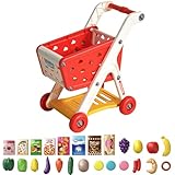 AOpghY Einkaufswagen für Kinder sichere Kleinkindeinkaufswagen mit geräumigem Lagerkorb Kinderkinderkarton mit 25 Artikeln pädagogischer Spielzeugeinkaufswagen für Kinder