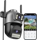 ANBIUX 2.5K Überwachungskamera Aussen - 2.4/5Ghz WiFi 360° PTZ überwachungskameras mit Dual-Objektiv, Farb-Nachtsicht, Intelligent Tracking, Zwei-Wege-Audio,Kostenloser Cloud-Speicher,IP66