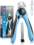 BluePet KrallenSchön Krallenschere mit Schutz als Nagelschere für Hunde, Katzen & Kleintiere - Inkl. Nagelfeile im Griff zur optimalen Krallenpflege (Größe M-L mit Schutz Blau)