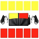 Schiedsrichter Karten Set Kinder,12 Stück PVC Rote Karte Gelbe Karte Fußball,mit 2 Metall Schiedsrichter Pfeife mit Stiftezubehör und Tasche,Schiedsrichter-Tool für Fußballspiele für den Wettbewerb
