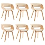 KTHLBRH esstisch stühle Wohnzimmer stühle Multifunktionaler StuhlEsszimmerstühle 6 STK. Creme Bugholz und Kunstleder für Wohnzimmer, Küche, Schlafzimmer