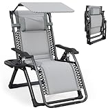 ATORPOK SHOP Klappbarer Liegestuhl mit Sonnendach, Kopfstütze & Getränkehalter für Garten, Poolbereich & Strand (Grau)