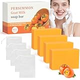 AOOWU Kaki Seife, 4 Stück Presimmon Soap Natur mit 4 Netzbeutel, Persimmon Kernseife von Entfernung Körpergeruch, Kaki Soap Moisturizing, Aufhellende Badeseife Tiefenreinigung für Gesicht und Körper