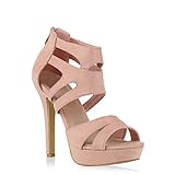 stiefelparadies Damen Pumps Plateausandaletten Stilettos Cut-Outs Schuhe Sandaletten 128721 Rosa 36 Flandell