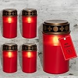 Novaliv Grablicht LED ohne Batterie und Timer 6/18 5 Stück rot Dauerbrenner Grablichter LED Kerzen Outdoor LED Grabkerze ohne Batterie Friedhofskerze Gedenkkerze Ewiges Licht LED Grableuchte