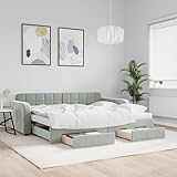 Fasba Tagesbett Ausziehbar mit Schubladen Hellgrau 90x190 cm Samt, Schlafsofa Gästesofa Bettsofa Bettrahmen für Wohnzimmer Schlafzimmer Heimkino3197014