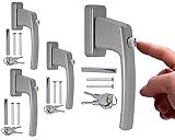 Stahlia Abschließbare Fenstergriffe Aluminium (4 Stück) Silber ergonomisch Druckknöpfe Balkontürgriff Fenstersicherung Fensterbeschläge Fensterschloss