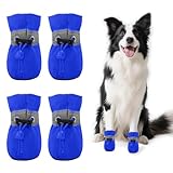 4 PCS Hundeschuhe Sommer, Hundeschuhe Pfotenschutz, Pfotenschutz für Hunde, Ausgestattet mit Reflektierendem Band, Geeignet für Den Lnnen- und Außenbereich, Atmungsaktiv und Verschleißfest/Blau 3