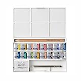 Winsor & Newton 0390060 Cotman Aquarellfarben Taschenset 16 Farben, lebendige Wasserfarben mit hoher Lichtechtheit, große Farbauswahl, Alterungsbeständig - 16 halbe Näpfe, Mischpalette, Pinsel