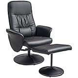 HOMCOM Relaxsessel mit Hocker, Fernsehsessel, TV Sessel mit Liegefunktion, Drehbarer Polstersessel für Wohnzimmer, Schlafzimmer, Kunstleder, Schwarz