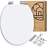 CASARIA® WC Sitz mit Absenkautomatik, Weiß - MDF Holzkern, Anti-Bakteriell, Rostfreie Scharniere, belastbar bis zu 175 kg, Toilettendeckel, Toilettensitz mit Absenkautomatik, Klodeckel Holz