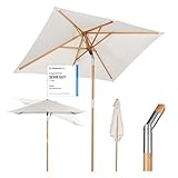 Sekey 200 × 150 cm Rechteckig Holz Sonnenschirm Marktschirm Gartenschirm Terrassenschirm Balkonschirm mit knickbar UV50+ Creme