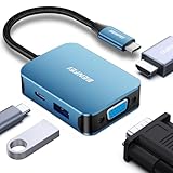 BENFEI USB C HUB 4in1,USB C Multiport-Adapter mit 4K HDMI/ 1080P VGA/ 5Gbps USB 3.0 Data Port/Typ C 60W Power Delivery, kompatibel für iPhone 15 Pro/Max MacBook Pro/Ai iPad Pro iMac Galaxy S23, Blau