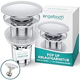 Engelbach® Universal Waschbecken Ablaufgarnitur - Pop up Ablaufventil ohne Überlauf (Auch für Waschtische) Herausziehbarer Stöpsel mit Haarsieb - inklusive Einbauanleitung
