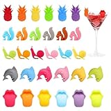 Minfuerang Glasmarkierer Silikon Glas Markierung Trinkgläser,Weinglas Marker Ring Set Wiederverwendbare für Party,Sektgläser,Martinigläser,Bar,Hochzeitsdekoration(30 Stück)