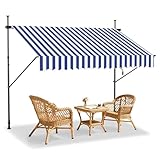LZQ Klemmmarkise Balkon, Markise Einziehbar Manuell, Handkurbel, höhenverstellbar, UV-beständig, ohne Bohren, 100% Polyester, Blau-weiße, 200x120cm