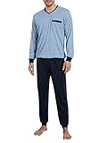 Götzburg Herren Pyjamaset Schlafanzug lang mit Bündchen (blau-mittel-Allover) 54