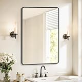 SONGMICS Spiegel für Bad, Wandspiegel, rechteckiger Spiegel, Aluminiumrahmen, 91 x 61 cm, mit Sicherheitsfolie, 2 Aufhängemöglichkeiten, für Wohn-, Schlaf- und Badezimmer, tintenschwarz LWM010BD01