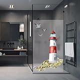 Wandtattoo Loft Sichtschutzfolie Duschkabine Leuchtturm rot weiß Motiv, Klebefolie für Duschglastüren, Duschwand Folie Wasserfest, Klebefolie für Duschkabine