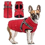 Woiil Hundemantel für Kleine Hundemantel Winter Wasserdicht Warme Hundejacke Winddichter Wintermantel kuschelige Reflektierend Hundejacke Ärmellose mit Geschirr Outdoor Rot S