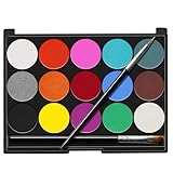 Senbos Halloween Kinderschminke, 15 Farben auf Wasserbasis Ungiftige Schminkpalette, Körperbemalung Zubehör, Waschbares Gesichtsbemalungs Sets für Kinder mit 2 Pinseln für Party, Cosplay, Karneval