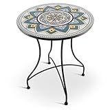 Raburg Mosaiktisch, 60 cm Ø, runder Gartentisch mit Mosaikmuster, Balkon- und Terrassentisch, mediterranes Flair, liebevolle Handarbeit, Mayla, Weiß-Türkis-Gelb