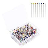 Dreamil 600 Stück Stecknadeln mit Kopf, 38 mm Edelstahl Stecknadeln Glas Für Basteln, Nähen, Säumen, Schmuckteile, Dekoration（Bunte）