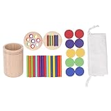 Masyrt Lern-Farbsortierspielzeug aus Holz mit 16 Stäbchen, 10 Runden Teilen – Pädagogisches Sensorisches Zuordnungsspiel für Kleinkinder mit Kordelzug-Leinentasche