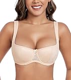 DotVol Damen Balconette BH Dirndl Große Größen Unterwäsche Breite Träger Leicht Gepolstert Lingerie mit Bügel Spitzen(Beige,75B)