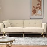 Kebnor Schlafsofa mit Bettfunktion, verstellbarem Winkel, goldenen Beinen, mit Kissen und seitlichen Aufbewahrungstaschen (Beige)