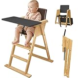 VILHA Premium Klapp-Treppenhochstuhl, Baby Hochstuhl aus Holz Highchair ab 6 Monaten, der praktische Baby Treppenhochstuhl mit 3-Punkt-Gurt, Platzsparend Kinderstuhl Holz 103 (Natur Anthrazit)