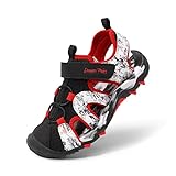 DREAM PAIRS Mädchen Geschlossene Sandalen Sommer Jungen Sportsandalen Kinder Outdoor Strandsandalen Klettverschluss Atmungsaktiv Verschleißfest Unsex,Size 34,Schwarz/Rot,SDAS2305K-E