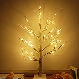 LED Lichterbaum Innen Birkenbaum mit 32 LEDs 65cm mit Timer Lichterbaum Lichterzweige Batteriebetrieb Künstlicher Weihnachtsbaum für Party, Tischdekoration, Weihnachten, Wohnzimmer, Warmweiß