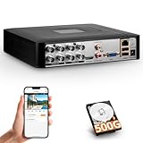 Überwachung DVR 8-Kanal H.265+ Sicherheits-Video-Recorder mit 500 GB HDD, Hybrid 5-in-1 CCTV DVR für IPC/AHD/TVI/XVI/CVI-Kameras, DVR für Sicherheitskamera-Überwachungssystem für zu Hause(P-System)