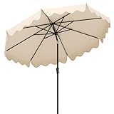 COSTWAY Sonnenschirm 270 cm, Gartenschirm mit Kurbel und Volant, beidseitig um 25° knickbar, Terrassenschirm mit 8 Rippen, Marktschirm für Balkon, Garten, Terrasse (Beige)