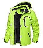 TACVASEN Damen Winterjacke Fleecejacke Warm Funktionsjacke Wasserdicht Skijacke Outdoor Jacke mit Reißverschlusstaschen, Neongrün, M