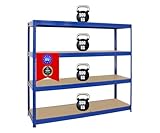PROREGAL Schwerlastregal Dino Extra Breit 180x200x60 cm Fachlast 500kg Blau, Garagenregal, Lagerregal, Steckregal, Weitspannregal
