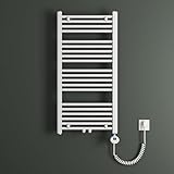 Mai & Mai Badheizkörper Elektrisch 60x100 cm weiß, Handtuchwärmer für Strom, Handtuchtrockner Röhrenheizkörper mit Heizstab 600W