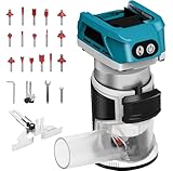 Akku Oberfräse kompatibel mit Makita 18V Akku, 800W Oberfräse Trimmer Einhandfräse, Bürstenloser Kantenfräser mit 6 Geschwindigkeit, Akku-Holzfräser mit 16 Stück 1/4' Fräser Set (Ohne Akku)