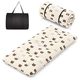 COSTWAY Japanische Futon Matratze, Tatami-Matte, Bodenmatratze, Klappmatratze mit waschbarem Bezug, Faltbare Schlafmatte mit Tragetasche (Braunbär, 90 x 200 cm)