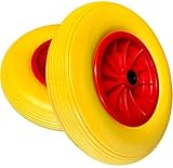 KOVA® 2x Schubkarrenrad Vollgummi PU 4.80/4.00-8 Rad für Schubkarre Pannensicher - 120 kg Traglast - Kunststoff-Felge - Ø 380mm Schubkarrenrad 4.80 4.00-8 - Schubkarren Ersatzrad Vollgummirad Gelb/Rot