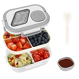 Kasanni Lunch Box with Compartments, Lunchbox, Behälter für Mittagessen und Salat, Bento-Box mit Löffel, Vesperdose, Pausenbrot, für Erwachsene & Kinder, BPA-Frei (Weiß)
