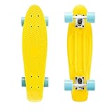 Gelbes Skateboard mit blauen Rädern, Cruiser-Board, 55,9 cm, komplettes Board für Erwachsene und Anfänger, AZM