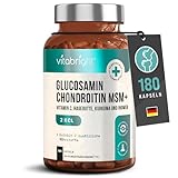 Glucosamin Chondroitin Hochdosiert - 180 Gelenkkapseln | Knorpelaufbau Gelenkskomplex Mit Glucosaminsulfat, Kurkuma, Ingwer, Hagebutte | MSM Glukosamin-Chondroitin Hochdosiert | 3 Monate | VitaBright