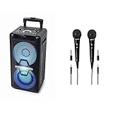 Muse DJ PA-Anlage mit Akku, 300 Watt, mit CD, Bluetooth und Licht-Effekten, schwarz & Thomson 131772 2X Dynamisches Mikrofon M135D (3,5 mm Klinkenstecker, Kabellänge 3 m) schwarz