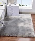 HARESLE Shaggy Fell Teppich,Weiche Dicker Teppich,Flauschig Lammfell Teppich für Schlafzimmer Wohnzimmer Kinderzimmer(Grau/60x120cm)