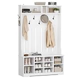 AOGLLATI Garderobenständer mit Schuhbank,Garderoben-Set mit 8 Doppelhaken & Offenem Stauraum, Flurgarderobe Set Kompaktgarderobe mit Schuhschrank für Eingangsbereich Schlafzimmer Wohnzimmer(Weiß)