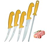 SMI 5 Stück Küchenmesser Set Solingen Metzgermesser Kochmesser Fleischermesser Ausbeinmesser Schlachtermesser premium Qualität Deutscher Molybdän Stahl 1.4116 Solingen/GERMANY (Metzgermesserset - 770)